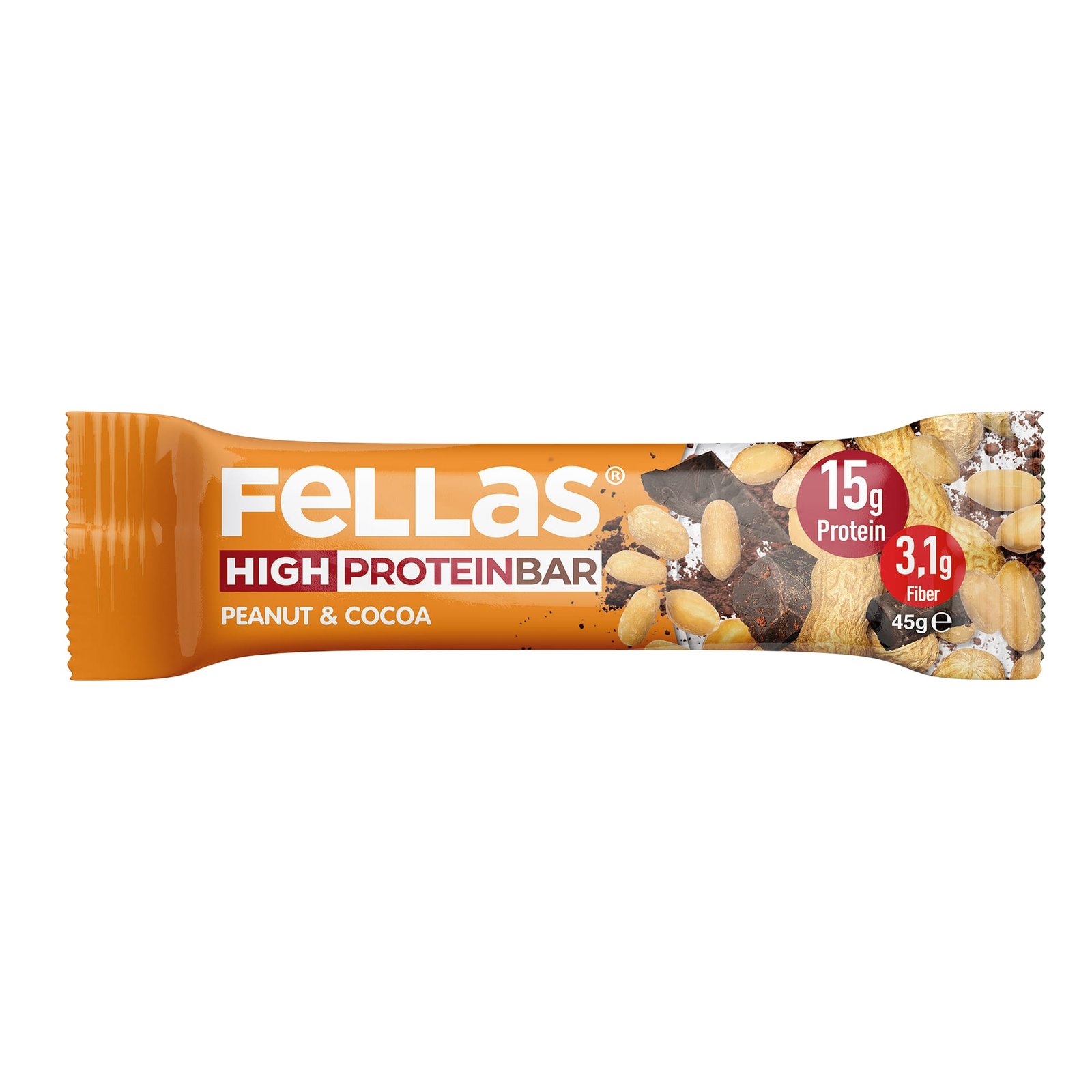 Fellas Yüksek Protein Bar - Yer Fıstıklı ve Kakaolu 45g