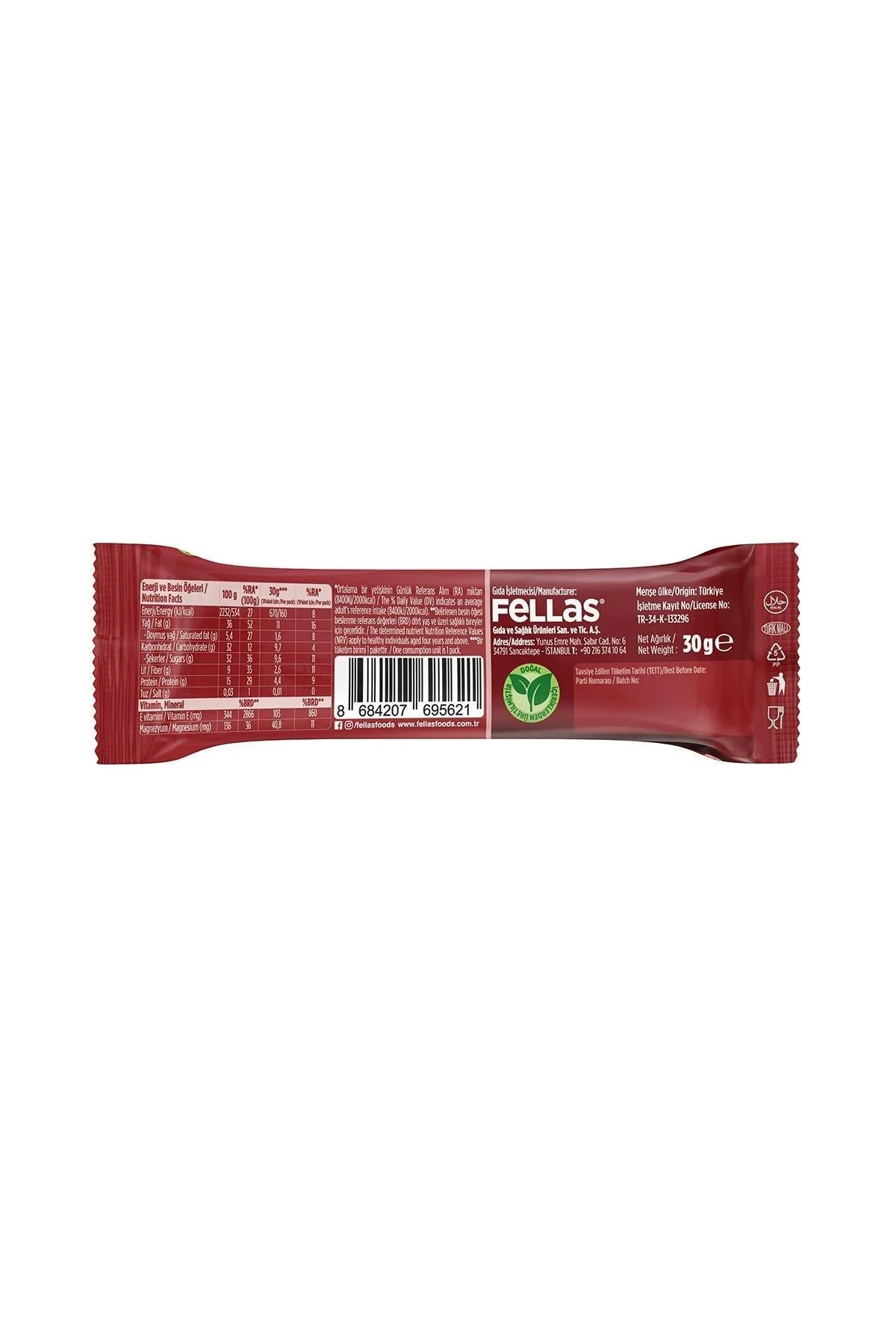 Fellas Kırmızı Meyveli Kuruyemiş Bar 30g x12 Adet - Görsel 2
